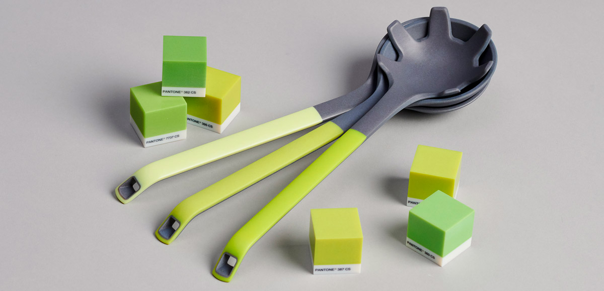 Pantone Spoons and Cubes Made by Stratasys 3D Printers.